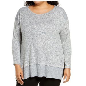 NWT Women's Bobeau Cozy Marled Pullover Tunic Top Plus Size 1X Blue $60 G202